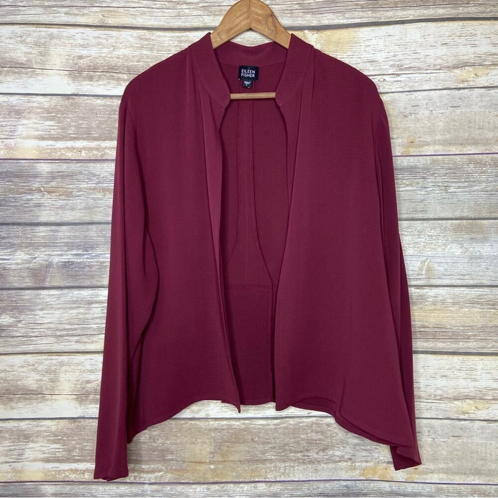 Eileen Fisher Burgundy Open Front Drape Jacket